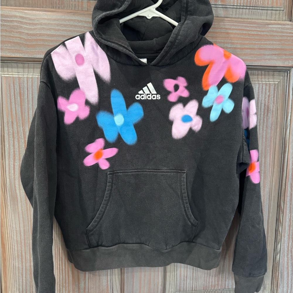 Adidas Kids Hoodie with Multicolor Floral Accents